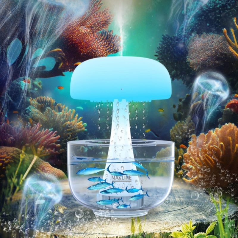 Jellyfish Raindrop Ultrasonic Humidifier with 7-Color LED Night Light and Rain Cloud Effect – USB Powered Aroma Diffuser for Cozy Room Décor
