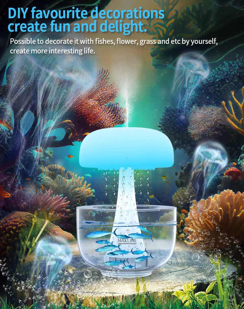 Jellyfish Raindrop Ultrasonic Humidifier with 7-Color LED Night Light and Rain Cloud Effect – USB Powered Aroma Diffuser for Cozy Room Décor