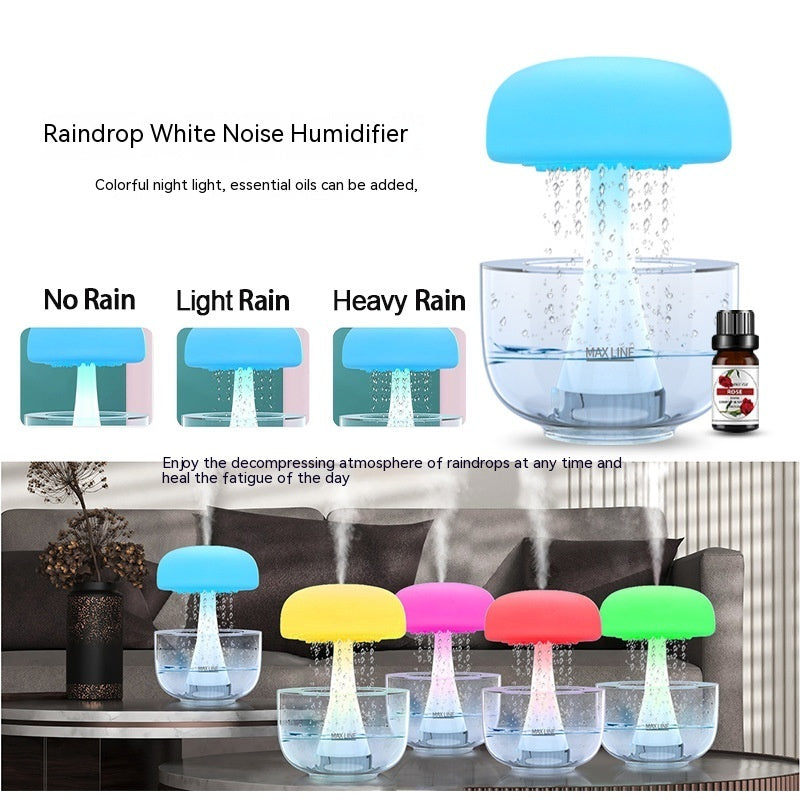 Jellyfish Raindrop Ultrasonic Humidifier with 7-Color LED Night Light and Rain Cloud Effect – USB Powered Aroma Diffuser for Cozy Room Décor