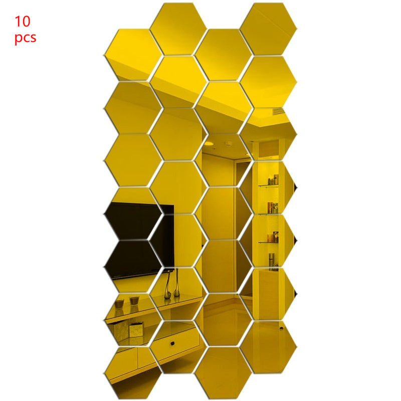3d Stereo Hexagon Mirror Wall Sticker