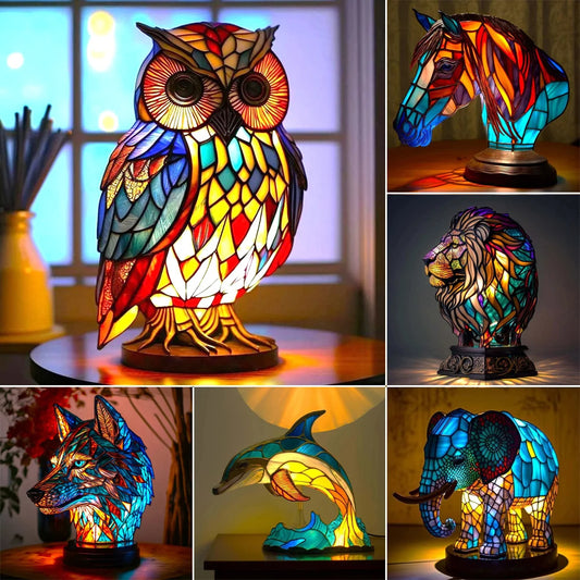 3D Resin Animal Night Light – Color Changing Elephant, Owl, and Cat Desk Lamp – USB Powered Decorative Table Light for Bedroom or Kids' Room